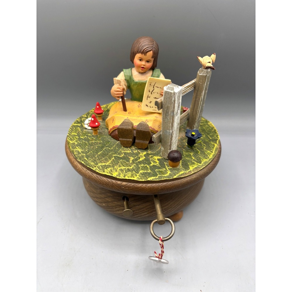 Vtg Anri Thorens Swiss Music‎ Box Girl Writing Raindrops Keep Falling On My Head